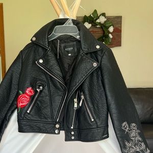Embroidered vegan leather jacket